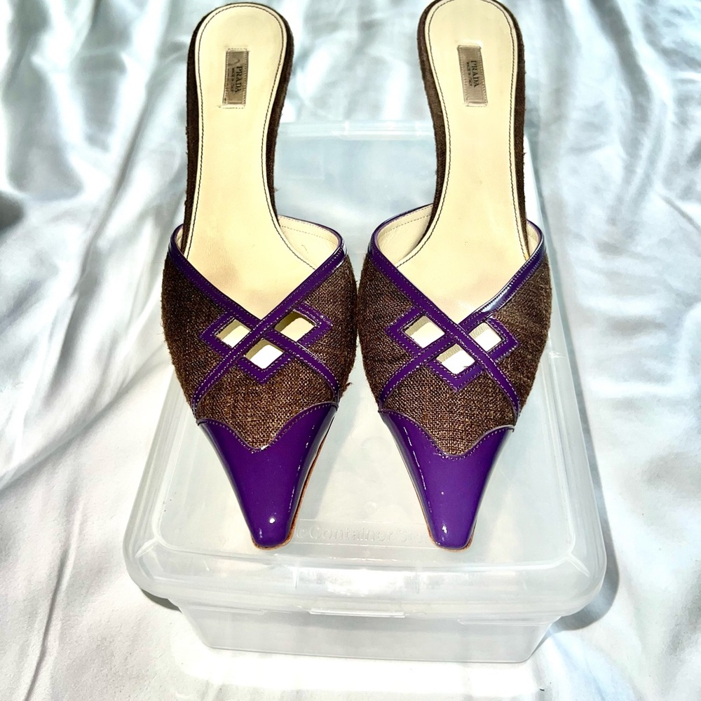 Elegant Prada Purple and Brown Women's Mules